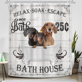 Glawry Funny Dogs Shower Curtain Farmhouse Vintage Cute Hilarious Dachshund Puppy Pets Bathroom Set Bathroom Bath Soap Modern Bubbles 60Wx72L Inches Bath Accessories Art Home Decor Fabric 12 Pack Hook