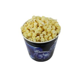 Signature Popcorn, 1-Gallon Happy Holidays Blue Ornament Reusable Plastic Tin - Gourmet Butter Popcorn