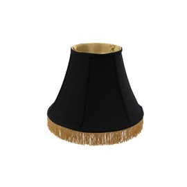 Upgradelights Shantung Silk 12 Inch Bell Uno Lamp Shade with Fringe (Black with Gold Fringe)
