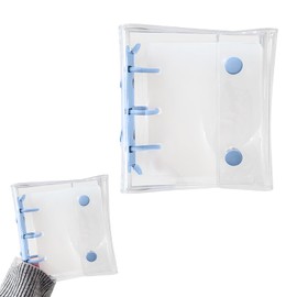happykau Sticker Pad, 3 Holes, Mini Binder, 4 Inner Pages, Transparent PVC Material, Girl Sticker, Cute Sticker, Portable, Storable, Dustproof, Loose Leaf Notebook, Blue