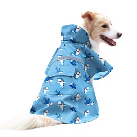 DELIFUR Large Dog Raincoat - Waterproof Dog Rain Poncho Adjustable Double Layer Rain Jacket with Hood for Medium Large Dogs Designed with Leash Hole Reflective Strip (Blue Shark, X-Large)