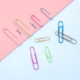 Paper Clips, 200pcs Jumbo and Medium （2 inch & 1.3 inch） Colored Clip, Large PaperClips Assorted Colors Sizes, Paper Clips for Paperwork Office School and Personal Use