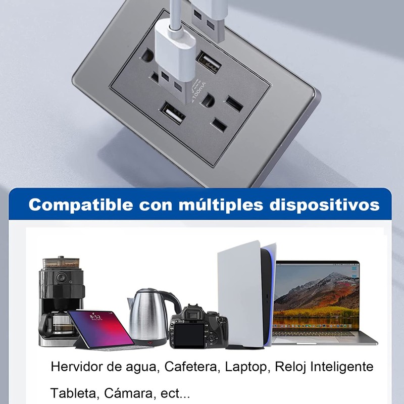 Megaluz Enchufe USB de Pared -4PZ，Contacto Dúplex con 2 Puertos