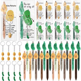 Sayglossy 20 Set Positive Gifts Bulk for Coworker Emotional Support Potato Pickle Ballpoint Pen Resin Potato Cucumber Keychain Thank You Bookmarks End of Year Gifts for Teacher Student Employee