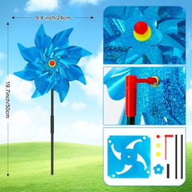 6Pcs Sparkly Wind Spinners for Yard and Garden, Lawn Yard Christmas Decorations Colorful Pinwheels 9.4in Reflective Whirligigs Windmill to Scare Birds (Blue)