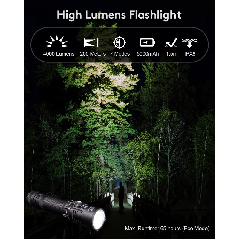 RovyVon S23 Search Flashlight, 4000 Lumens High Lumen Brightest Flashlight
