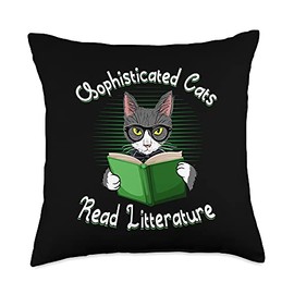 Funny Cat Litter Sophisticated Cats Read Litterature Kitty Throw Pillow