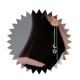 Allereya Vintage Hollow Star Threader Earrings Crescent Moon Stud Earrings Long Chain Tassel Dangle Earrings Silver Bar Pull Through Earrings Jewelry for Women and Girls