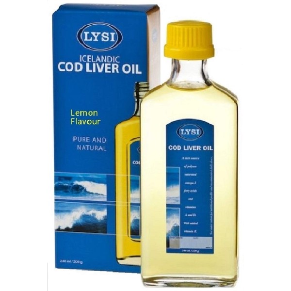 LYSI Cod Liver Oil, Rich in Omega 3, Natural Vitamins A, D and E, Lemon Flavour 240 ml, for the Immune System, Highest Quality, Comes from Icelandic Fresh Waters