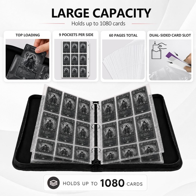 9 Pocket Zip Card Binder, Trading Card Album Holds 1080