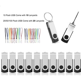 AreTop 50-Pack Flash Drive 8GB Bulk Thumb Drives USB 2.0 Metal Memory Sticks with Lanyard,Portable Keychain Jump Drive Multipack for Date Storage at Home & The Office Black