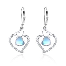 TANGPOET Drop Earrings 925 Sterling Silver Dangle Earrings Heart Moonstone Dangly Earrings Valentines Day Jewellery Gifts for Women Ladies Girls