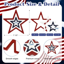 COCHIE 4th of July Decorations Stars Set of 4, Red White Blue Decor, Patriotic Memorial Day Star Tiered Tray Decor, Labor Day Fourth of July Decoration for Home Office Table Shelf (Solid Color)