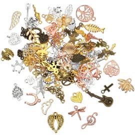 JIEYAO 100 Pieces Charms Pendant Set, Jewellery Pendant Set, Mini Metal Jewellery Pendant in 7 Colours, Mixed Charms for Jewellery, Crafts, Vintage Aesthetic Charms, Accessories for DIY Necklace,
