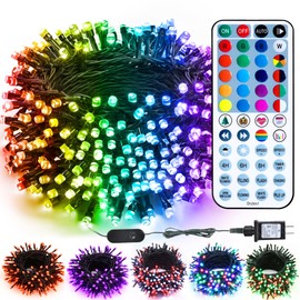 Brizled Christmas String Lights, 33ft 100 LED Color Changing Christmas Lights with Remote, RGB Christmas Tree Light Dimmable Music Plugin Mini Xmas Light Outdoor for Xmas Party Home