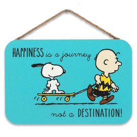 Peanuts Charlie Brown and Snoopy Happiness is a Journey Hanging Wood Wall Decor - Cute Snoopy Sign for Home, Office or Classroom