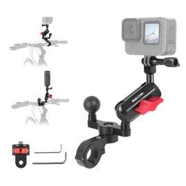 Mechrig Motorcycle Handlebar Clamp Kit for Camera, 360°Adjust Dual Ball Head Mount with Double Socket Arm, 1/4" Screw Tripod Mount Adapter for Insta36O X5 X4 X3/DJl Osm0 Pocket 3/G0pr0, JC015