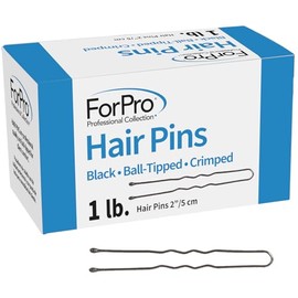 ForPro Hair Pins, Black, Ball-Tipped, Crimped, Non-Damaging, 2” L, 1 Lb.
