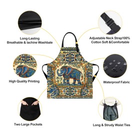 Indian Elephant Mandala Pattern Apron with Pocket – Adjustable Kitchen Bib for Men & Women | Cooking, BBQ, Baking Gift