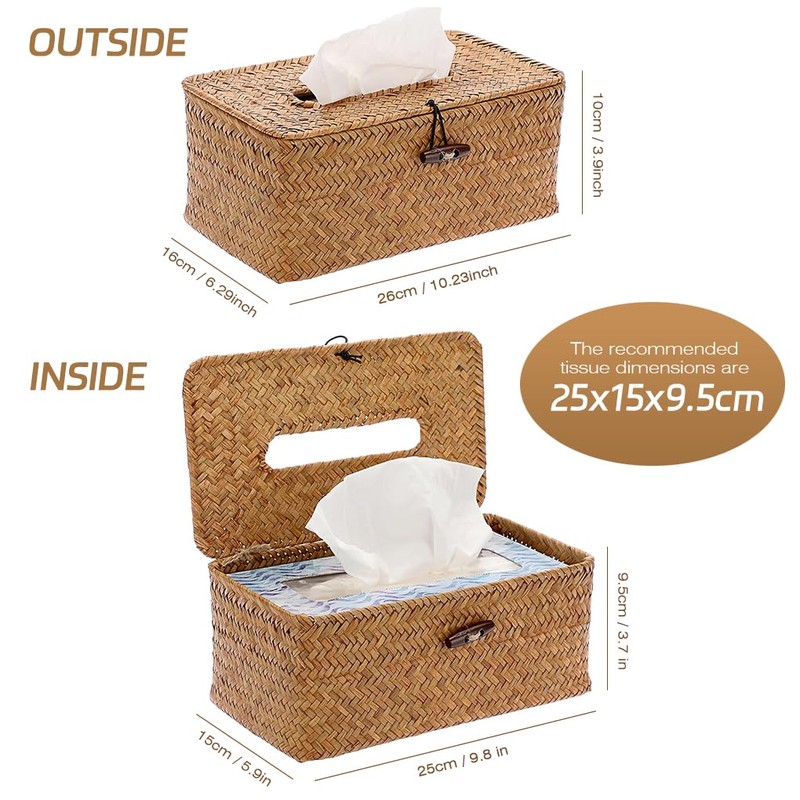 DelSol Tissue Box, Seagrass Woven Facial Tissue Dispenser, Box Cover