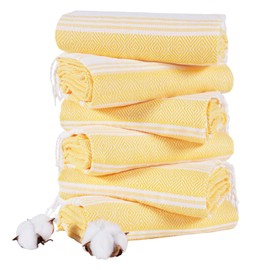 Genovega 6 Packs Oversized Cotton Turkish Beach Towels Set Bulk 74"x38" Extra Large Sand Free Quick Dry Absorbent Swim Bath Pool Towel Travel Blanket Adult Essentials Cruise Accessories Vacation Yellow Stuff