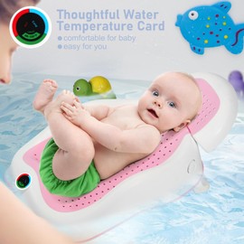 Baby Bather-Baby Bath Support for Tub Baby Bathtub or Sink,with Thermometer Foldable & Ergonomic Newborn Bath Support,Newborn Bath Essentials,Safe Comfortable Convenient Quick Dry(Pink)
