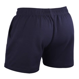JEEING GEAR - Pantalones cortos de entrenamiento de culturismo para hombre, 3 pulgadas, 5 pulgadas, entrepierna, entrenamiento deportivo, algodón con bolsillo, Azul marino (entrepierna de 5 pulgadas),