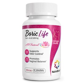 NutraBlast - Supositorios vaginales ácidos BoricLife Intimate Health Support, 30 unidades, 600 mg, 100% puros