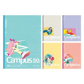 Kokuyo No-3CBTN-L39X5 Campus Notebook, Limited 50th Anniversary Semi B5, Doted, B Ruled, Pack of 5 Colors
