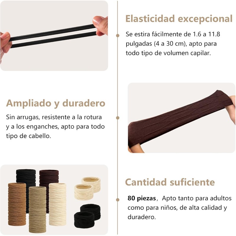 TOAO 80 Pcs Ligas para Cabello Elásticas, elegantes lazos para