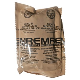 Genuine USGI MRE [Meal, Ready to Eat] Inspection Date 01/2026 or Newer [New Packaging] - You Choose Menu Ration with Entree, Snacks, Dessert, Drink Mix, Utensils, Condiments and FRH. (Meatballs in Marinara)