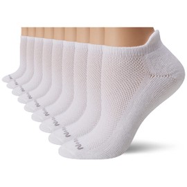 No Nonsense Women's Soft and Breathable Cushioned No Show Socks-Moisture-Wicking-with Back Tab, White-9 Pair Pack, 4-10