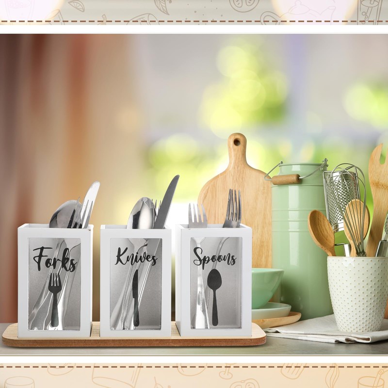 Gejoy Clear Acrylic Silverware Cutlery Caddy Utensil Holder with Wood