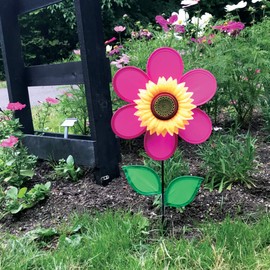 In the Breeze 2705 Pink Sunflower Wind Spinner with Leaves, 12 Inch