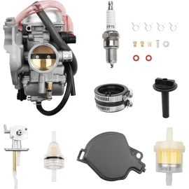 Carburetor Kit Compatible with 2003-2013 Kawasaki Prairie 360 KVF360 4x4, Replace Part # 15004-0041,51023-1402,15003-0093,15003-1686,16065-1379,14030-1054,Includes Fuel Valve Petcock & Lever