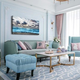 Lapremoly Black And White Beach Wall Painting Canvas Wall Art For Living Room Wall Decor For Bedroom Office Wall Decor Blue Sea Wave Pictures Artwork Modern Hotel Room Home Wall Decoration 20x40 In