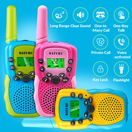 BATURU Walkie Talkies for Kids 3 Pack, Girls Toys Age 6-8 8-10 Birthday Gifts, Indoor Play, Outdoor Camping & Hiking, Toddler Walkie Talkies Age 3-5, Easy to Use, 22 Channels, 3 Miles Range