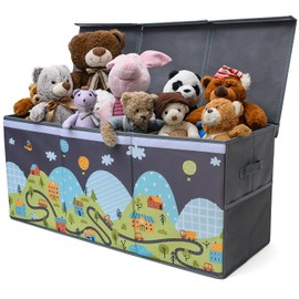 SoftOwl Extra Large Toy Storage Organizer with Lid - Sturdy, Collapsible Toy Chest Storage Box with Cute Design - Toys Bin with Dividers for Kids, Boys, Girls, Nursery, Bedroom, Play room 37"x16"x14"