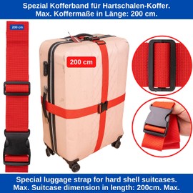 Luggage Strap Set with Luggage Tag, 2 Pieces, 200 cm Webbing with Buckle for Safety, in Red, with Name Tag, Luggage Straps with Address Tag for Travel and Flying, Luggage Straps, Suitcase