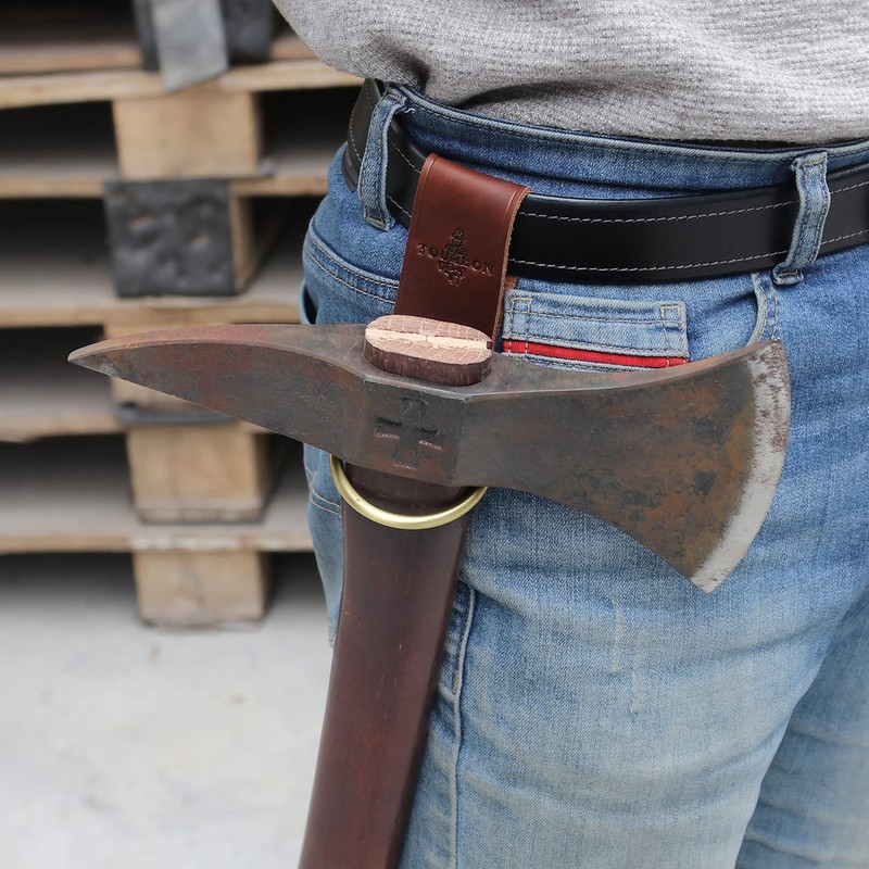 TOURBON Brown Leather Hammer Axe Holder Belt Loop Key Chain