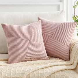 Topfinel Pink Cushion Covers, Patchwork Pinwheel Design for Bedroom Accessories, Living Room Decorative Corduroy Cushions Covers 45 x 45 Set of 2