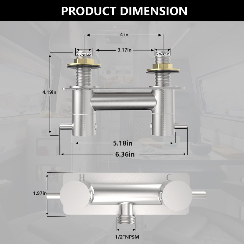 All Metal RV Shower Faucet, TONNY 4" Camper Shower Faucet