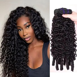 Vanlov Burmese Curly Human Hair Bundles 3c4a Water Wave 3 Bundles Human Hair Weave With Spriral End Curly Quick Weave for Women Natural Black 24 26 28 Inches