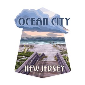 Die Cut Sticker Ocean City, New Jersey, Beach Boardwalk Scene, Vinyl Sticker 3 to 6 inches, (Waterproof Decal for Cars, Water Bottles, Laptops, Coolers), Large