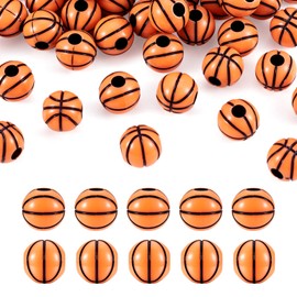 Mega Pet 50Pcs Craft Style Opaque Acrylic Beads Sport Goods Theme Basketball Acrylic Beads Ball Spacer Beads for DIY Bracelet Necklace Earring Key Chain Jewelry Crafts Making Hole 2mm