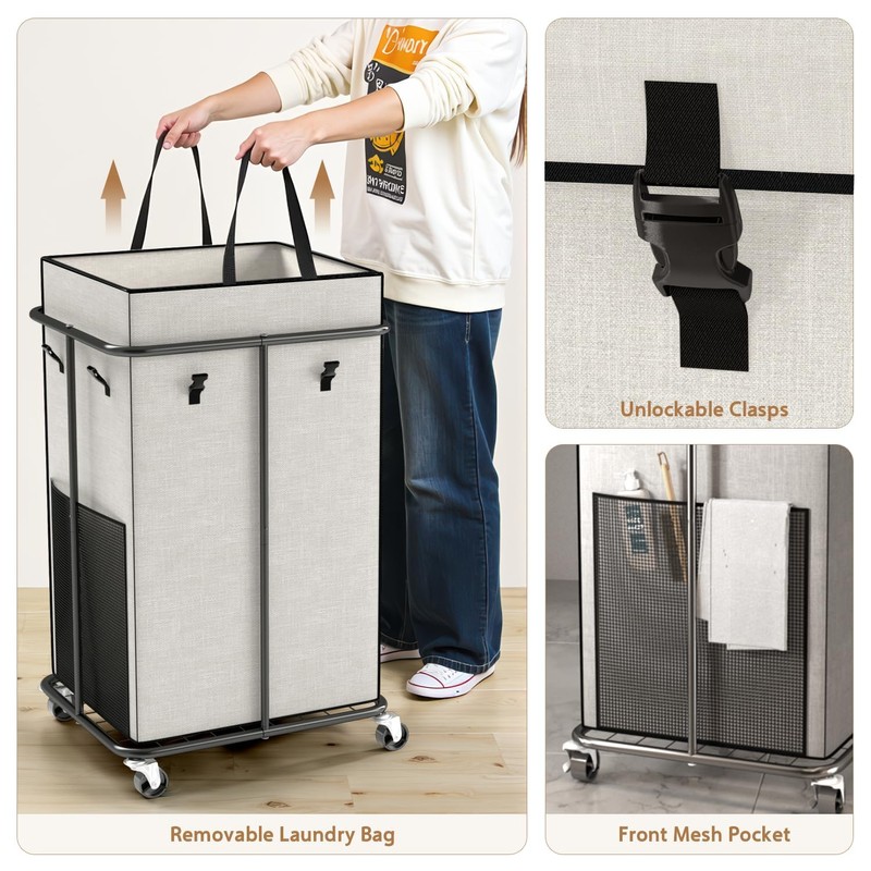 40 Gal Large Laundry Hamper with Lid, Rolling Laundry Basket