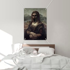 Mona Lisa Imitate Painting Backdrop Banner Scary Skull Theme Background Decor for Indoor Outdoor Wall Art Bedroom Teens Room Decoration Living Room Bedroom Decorations Supplies 39x55in-BECKTEN
