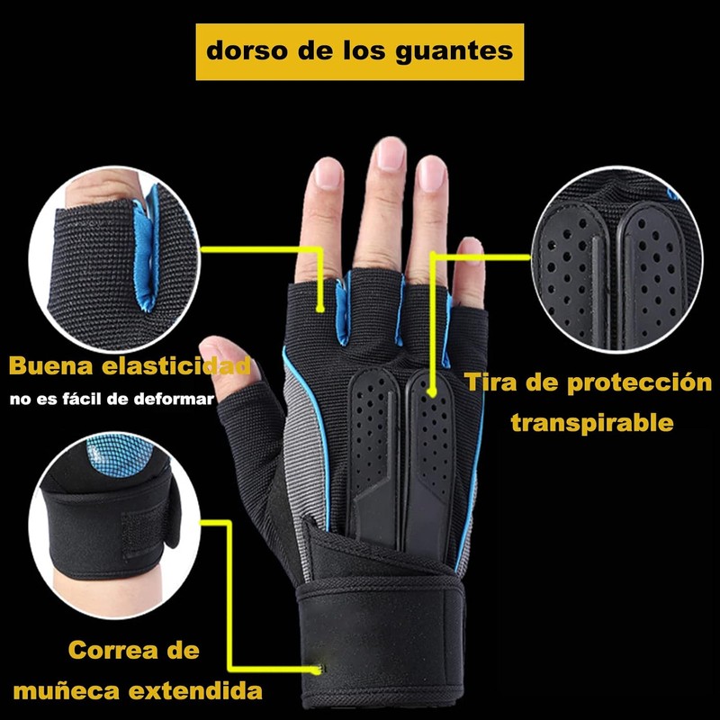 Guantes de Acondicionamiento Físico con Soporte Muñeca y Medio Dedo