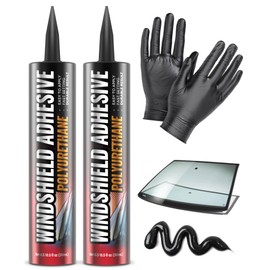 [2 Pack] Polyurethane Windshield Adhesive - Quick Curing & Weather Resistant Auto Glass Adhesive, Vertical & Overhead Application, Windshield Repair Kit with Gloves, Applicator Tip & Cartridge - 310ml