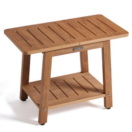 HDPS Shower Bench Seat, Waterproof Poly Lumber Shower Stool, Bathroom Chair with Adjustable Feet, Non-Slip, No Maintenance, Brown